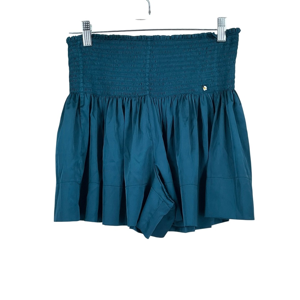 Natural Life Shorts Women Sz M Teal Daisy Smocked High Waist‎ Satin Boho Flowy